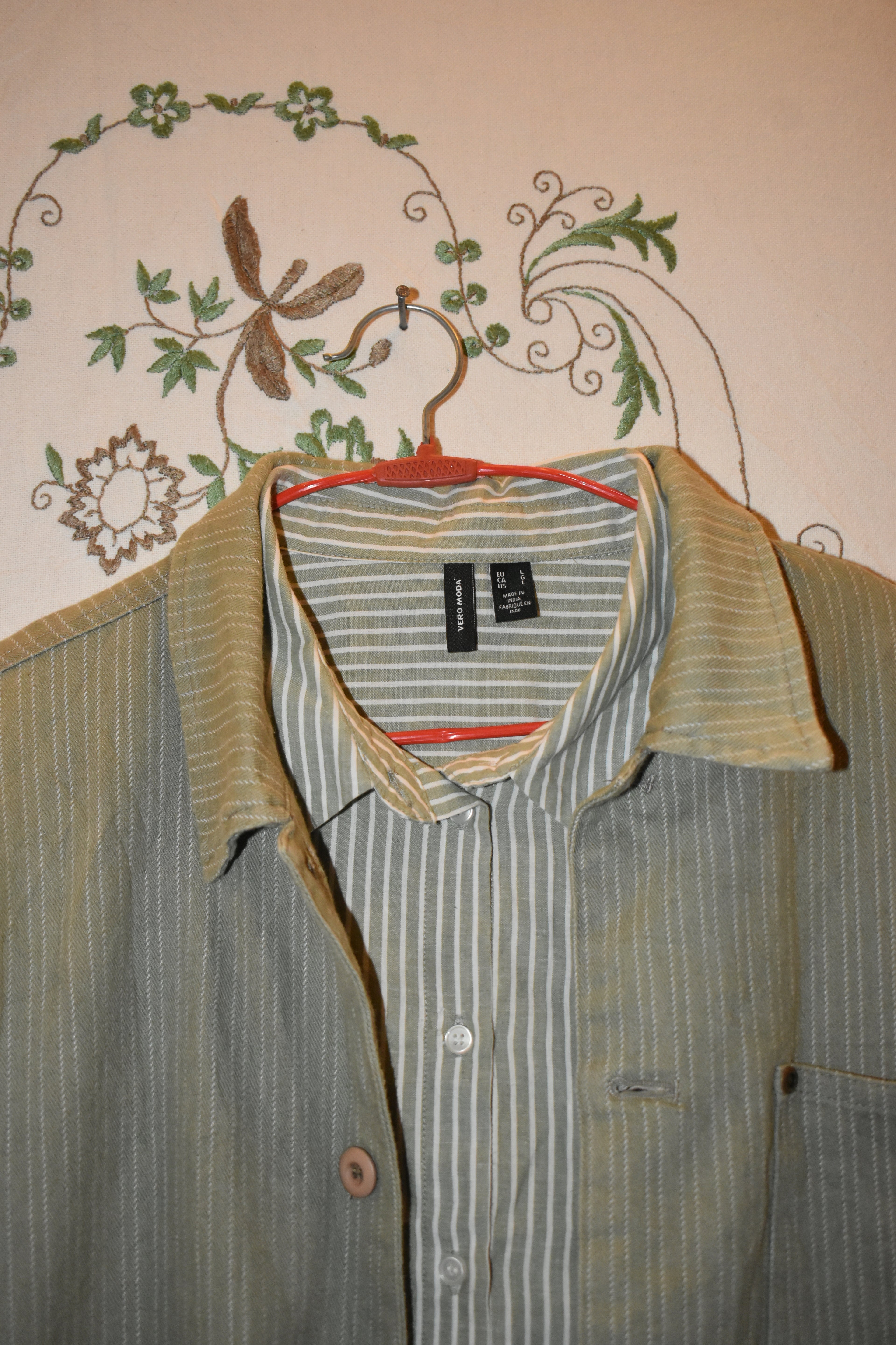 Green Check Shirt With Denim Long Cote