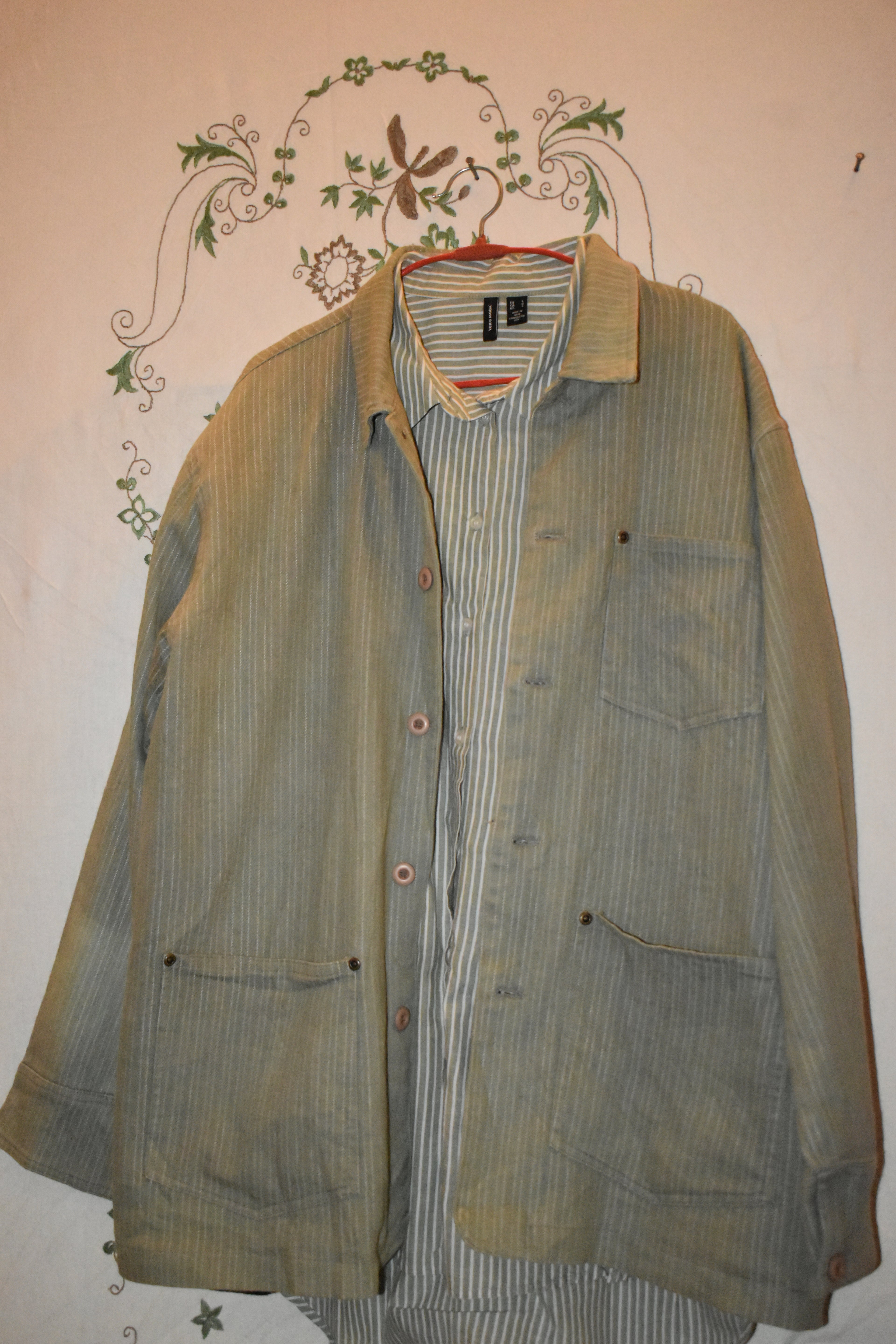 Green Check Shirt With Denim Long Cote
